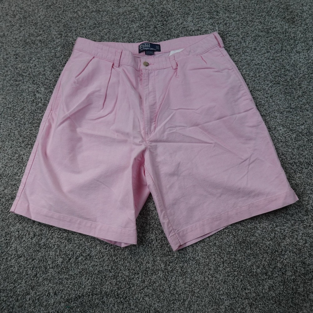 VTG Polo Ralph Lauren Shorts Mens 36 Pink Tyler Chino Golf Oxford Pleated 90s